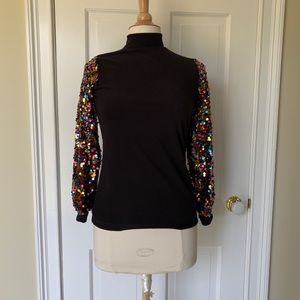Muti color Sequin sleeve mock next top